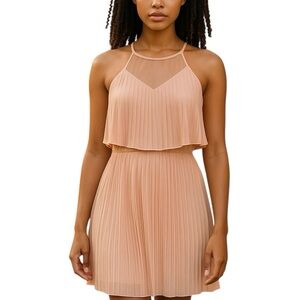 Material Girl Peach pleated overlay Dress
